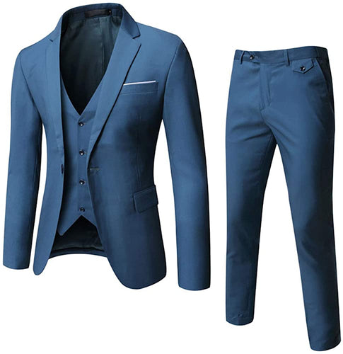 One Button Aquamarine Tuxedo 3-Piece Men’s Suit