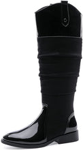 Load image into Gallery viewer, Slouchy Low Block Heel Black Patent Knee High Boots