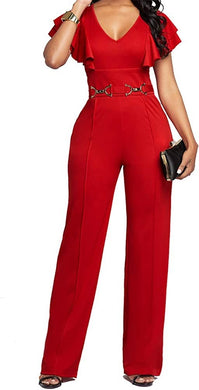 In Style Red Bodycon Short Ruffle Sleeve Jumpsuit