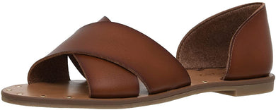 Cross Strap Tan Vegan Leather Slip On Sandals