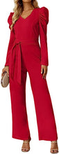 Load image into Gallery viewer, Chic Red Puff Sleeve Belted Jumpsuit