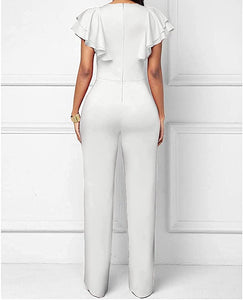 In Style White Bodycon Short Ruffle Sleeve Jumpsuit