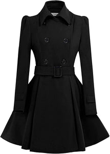 Margarette Black Wool Swing Double Breasted Pea Coat