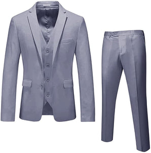 Men's Silver Gray Long Sleeve Double Breasted 3pc Suit