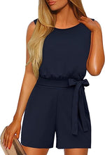 Load image into Gallery viewer, Soft Black Sleeveless Belted Shorts Romper