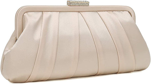 Special Occasion Satin Pleated Beige Evening Bag