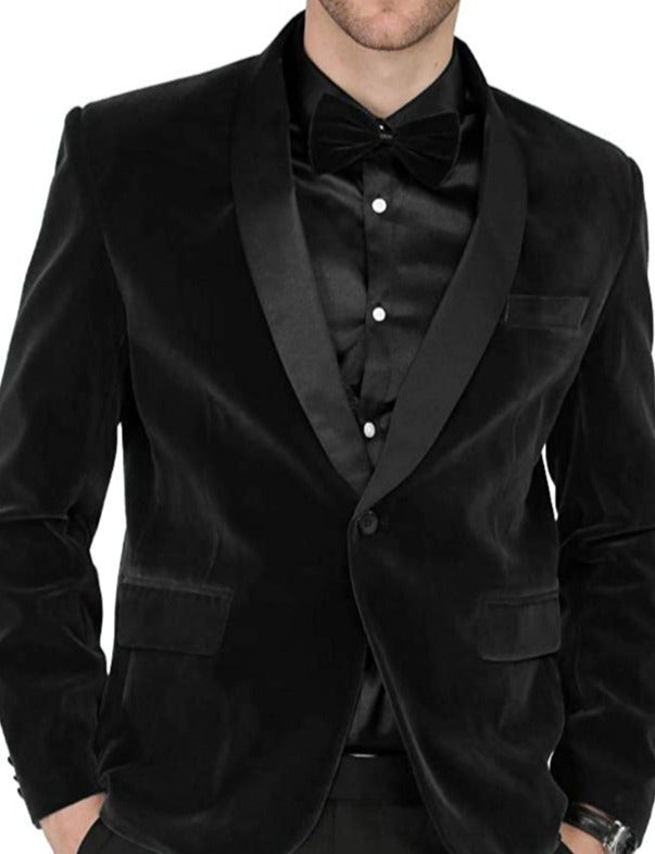 Men's Shawl Lapel Black Velvet One Button Blazer Suit