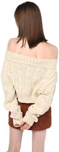 Load image into Gallery viewer, Chunky Cable Knit Beige Off Shoulder Pullover Sweater