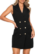 Load image into Gallery viewer, Sleeveless Black Gold Button Blazer Dress