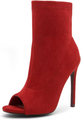 Stylish Red Peep Toe Heeled Fashion Ankle Boots