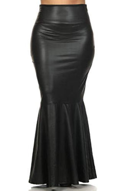 Plus Size Black Faux Leather Mermaid Maxi Skirt