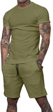 Load image into Gallery viewer, Men&#39;s Black Cotton Drawstring Casual Short Sleeve Shorts Set