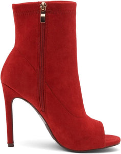 Stylish Red Peep Toe Heeled Fashion Ankle Boots