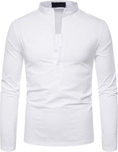 Load image into Gallery viewer, Men&#39;s White Casual Long Sleeve Henley Shirt