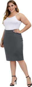 Black Plus Size Stretch Bodycon High Waist  Pencil Skirt