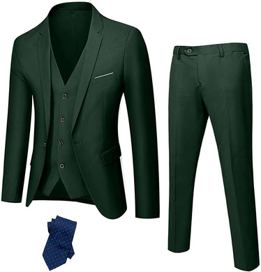 Men's Luxury Tuxedo Style Hunter Green One Button 3-Piece Formal Suit