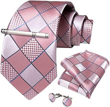 Load image into Gallery viewer, Men&#39;s High Quality Jacquard Silk Silver Diamond Cufflink Tie Clip Set
