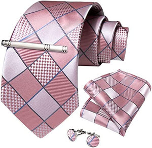 Men's High Quality Jacquard Silk Navy Blue Cufflink Tie Clip Set