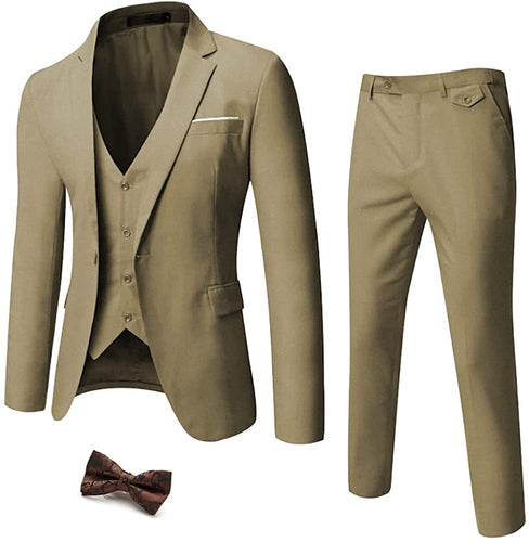 One Button Light Khaki Tuxedo 3-Piece Men’s Suit