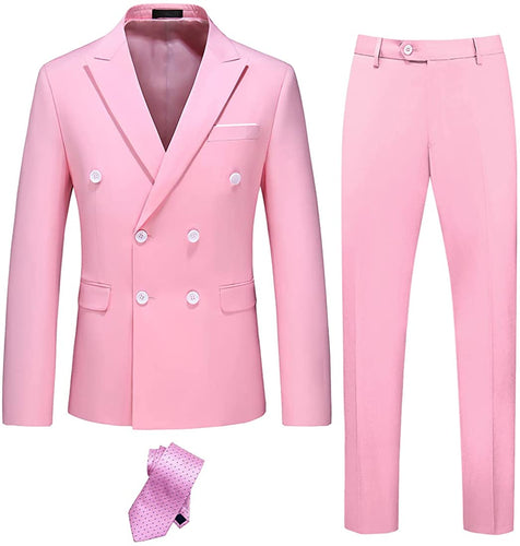 Miami Style Pink Double Breasted 2 Piece Men's Suit