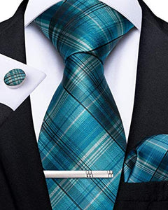 Men's High Quality Jacquard Silk Silver Diamond Cufflink Tie Clip Set