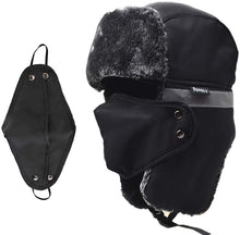 Load image into Gallery viewer, Black Protective Face Masks and Winter Hat with Ear Flaps
