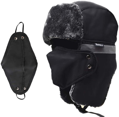 Black Protective Face Masks and Winter Hat with Ear Flaps