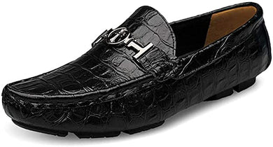 Men's Black High Quality Leather Crocodile Style Moccasin Shoe