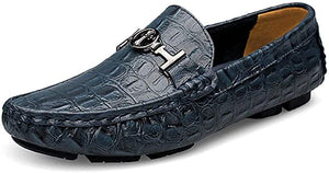 Men's Black High Quality Leather Crocodile Style Moccasin Shoe