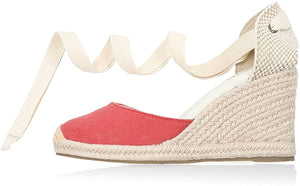 Espadrilles Platform Wedges Off Red Closed Toe Classic Summer Sandals