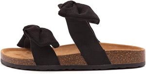 Brown Knot Suede Leather Soft Cork Slip On Sandals