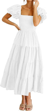 Vintage Inspired White Off Shoulder Puff Sleeve Dress