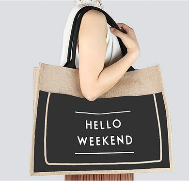 Simple Black Hello Weekend Print Tote Bag