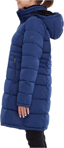 Winter Blue Faux Fur Lined Hood Long Puffer Jacket