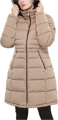 Winter Ice Coffee Faux Fur Lined Hood Long Puffer Jacket