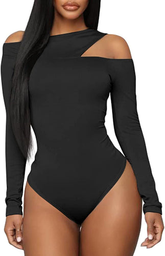 Black Cold Shoulder Cut Out Tank Bodysuit Top