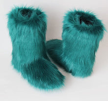 Load image into Gallery viewer, Beautiful Green Furry Fluffy Mid-Calf Snow Warm Boots