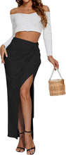 Load image into Gallery viewer, High Waist Black Ruched Maxi Skirt w/Slit