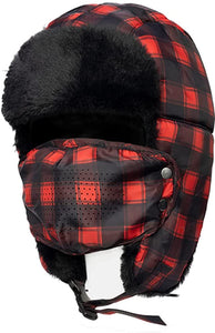 Men's Red/Black Buffalo Plaid Trapper Hat with Ear Flaps
