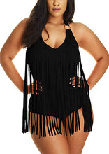 Load image into Gallery viewer, Plus Size Black Fringe Sleeveless One Piece Swimsuit