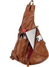Load image into Gallery viewer, Genuine Brown Faux Leather Accent Crossbody Outdoor Backpack