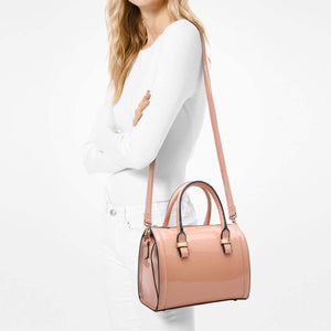 Shiny Pink Patent Barrel Top Shoulder Bag