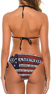 Strappy Triangle American Flag Halter Two Piece Swimsuit