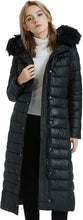 Load image into Gallery viewer, Women&#39;s Black Faux Fur Collar Long Hooded Bubble Coat