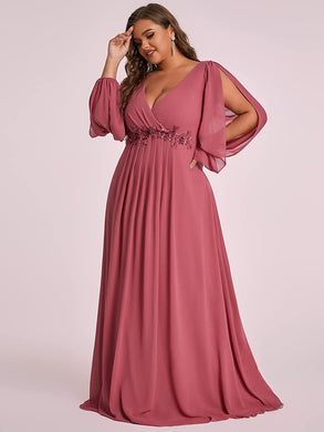Plus Size Long Sleeves Cameo Floral Applique Evening Dress