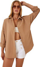 Load image into Gallery viewer, Loose Fit City Chic Brown Long Sleeve Button Down Blouse