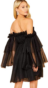 Romantic Chiffon Black Off Shoulder Tulle Dress