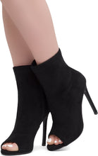 Load image into Gallery viewer, Stylish Black Peep Toe Heeled Fashion Ankle Boots