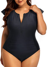 Load image into Gallery viewer, Black One Piece Tummy Control Plus Size Swimsuit