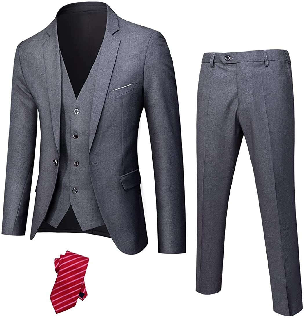 Men's Luxury Tuxedo Style Dark Grey One Button 3-Piece Formal Suit